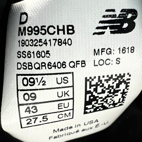 New Balance Classic Mens 995 MC995CHB Black White Running Shoe USA 9.5 - NEW - Picture 12 of 15